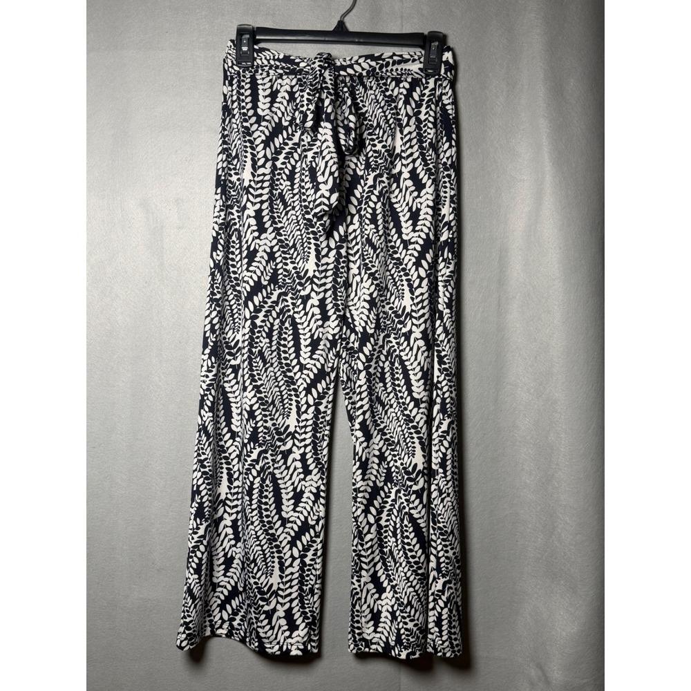Maxine Nichols Womens Wide Leg Leaf Print Pants Navy Blue White Size S 0085